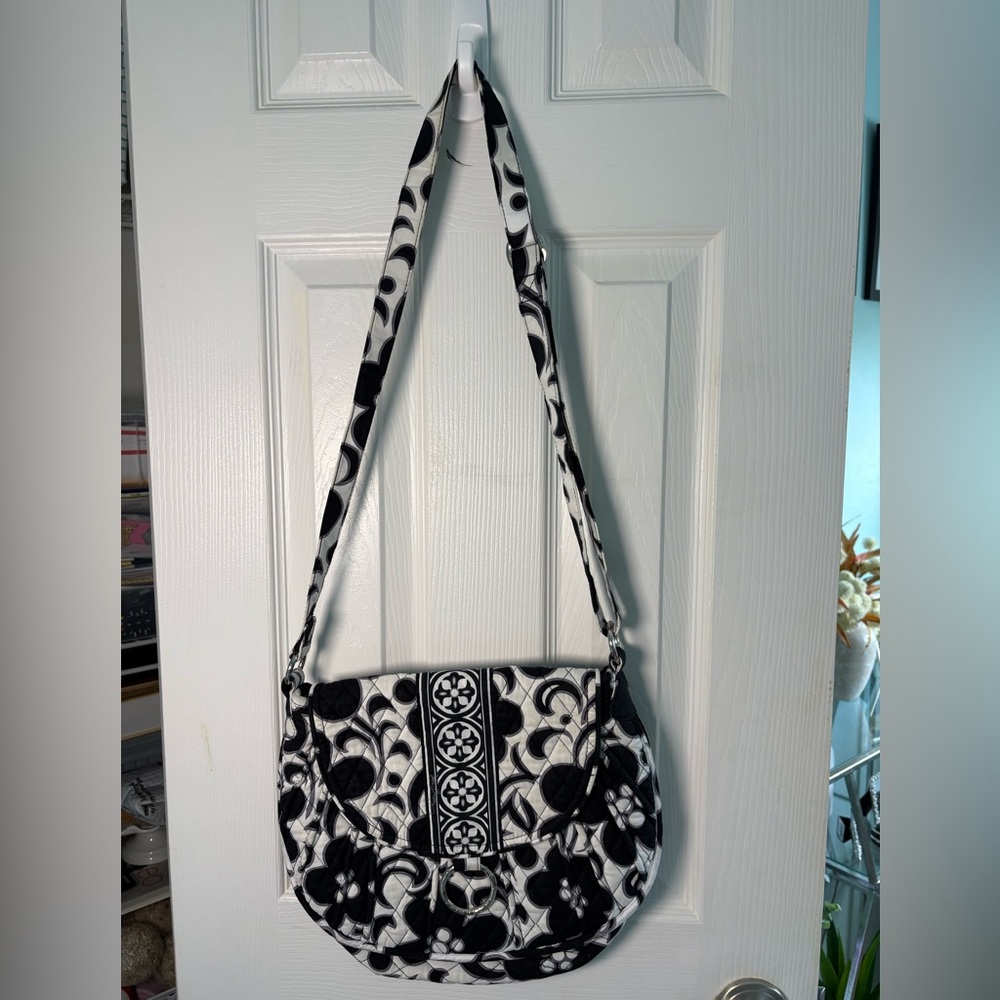 Vera Bradley Quilted Crossbody Bag Black & White Floral Pattern